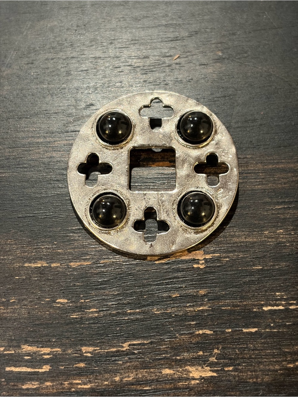 Silver Brooch with Black Stones